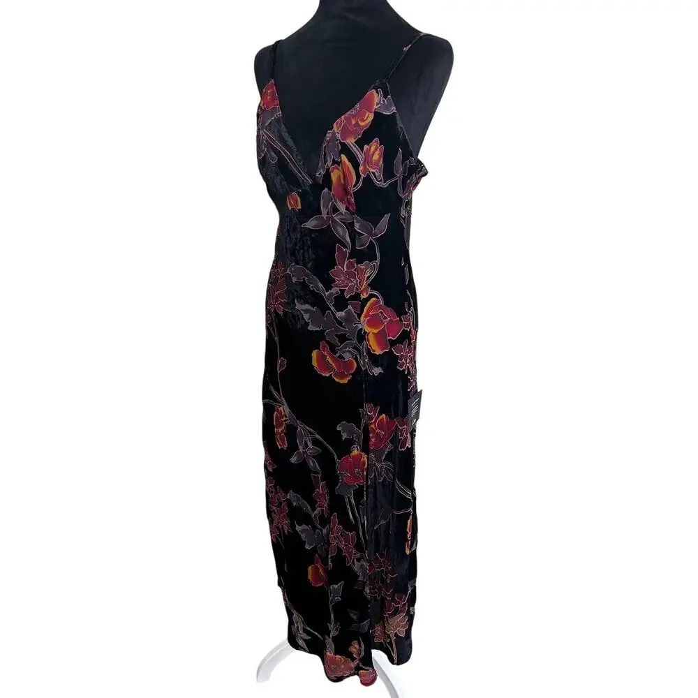 Lulus Velvet Burnout Floral Maxi Dress Womens Large Black Romantic Slip Wedding - Picture 4 of 10